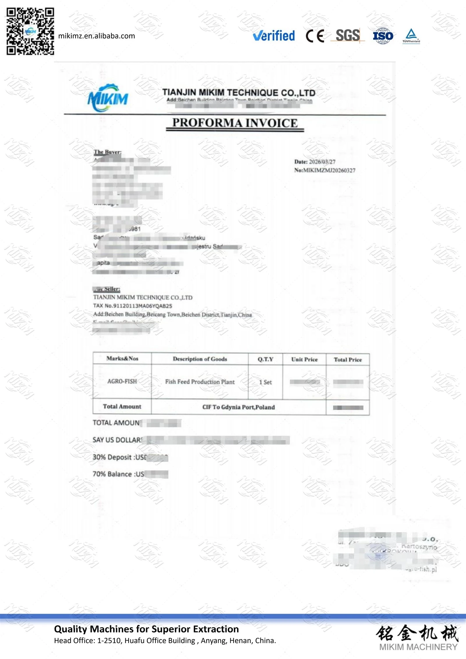 Quotation for the 500 kg/h feed production line project Quotation for the 500 kg/h feed production line project